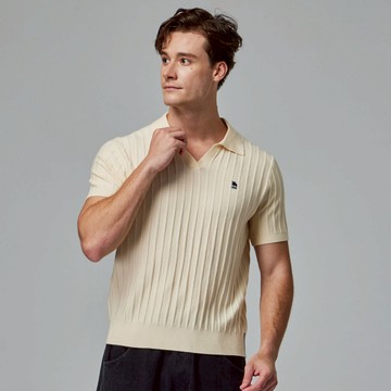 moz瑞典 駝鹿 親膚 POLO領 針織短T-奶油白(亞洲版)男款