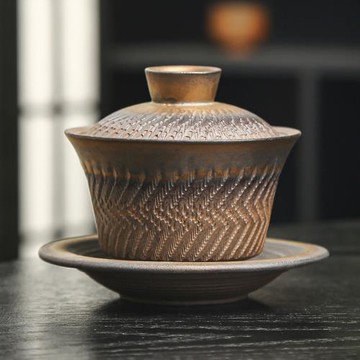 鎏金鐵銹三才蓋碗復古陶瓷大號家用茶碗單個手工中式功夫茶具批發