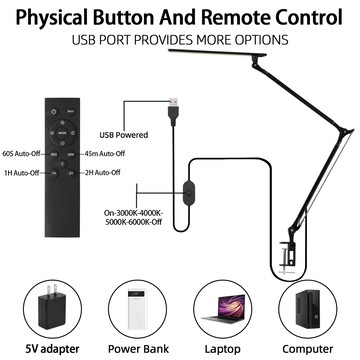 新款高亮led護眼臺燈 多色溫 USB定時檯燈 設計師 學生 工作長臂折疊檯燈 夾式檯燈