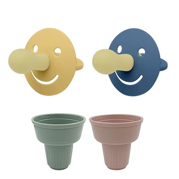 FROMISE 微笑安撫奶嘴組  第1階段(0~6個月)  黃色 + 深藍色  1組