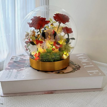 樺坊/客製化禮物/永生花玻璃盅/金屬卡扣玻璃盅