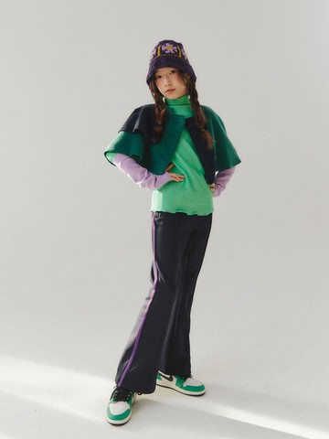 Slim Fit Flare Polyester Pants [Navy]