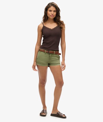 Superdry Women's Women's Chino Hot Shorts Green / Olive Khaki - Size: 16 Size: 12