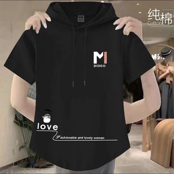 薄款連帽衛衣 帽T 上衣 T恤 短袖衫 新款夏季純棉連帽短袖t恤女衛衣薄款寬鬆體恤媽媽裝上衣 女裝 上衣