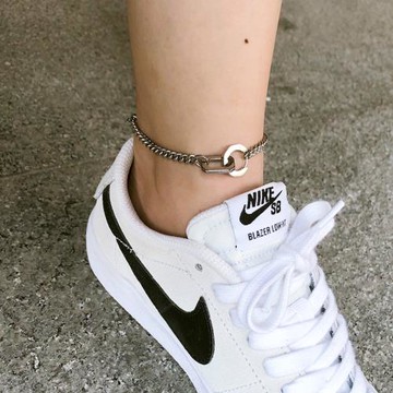 銀色金屬鏈條腳鏈扣子歐美風ins嘻哈防過敏日韓版男女款踝鏈鈦鋼