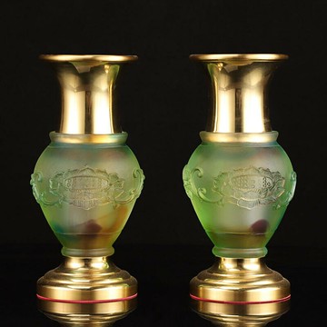 臺灣琉璃純銅供佛花瓶蓮花瓶佛堂佛前鮮花供瓶銅花瓶佛堂供奉擺件