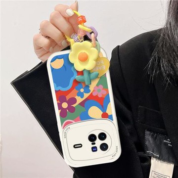 ins彩色花朵掛飾適用VIVOX200Promini手機殼x90pro+新款防摔x100s日韓ins女款Xnote硅膠軟殼網紅高級感套X80