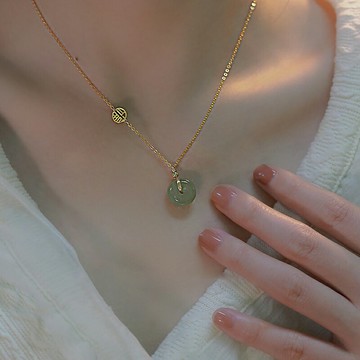925純銀新款和田玉項鏈女平安扣鎖骨鏈夏輕奢小眾設計感閨蜜禮物