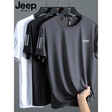 JEEP spirit短袖T恤男新款夏季圓領運動服寬松大碼體恤冰絲速干衣