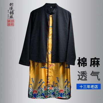 古風男裝假兩件綢緞龍袍男道袍男古裝男上衣中國風復古風衣外套男