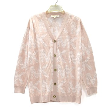 MICHAEL KORS 裸膚粉色大LOGO金扣針織長袖外套