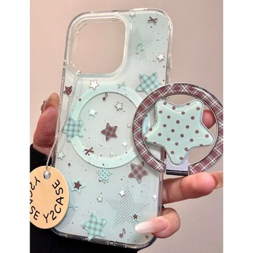 簡約墨點星星風 ins支架 磁吸手機殼iPhone 17ProMax 保護 蘋果i16 14 13 12 11 8防摔殼