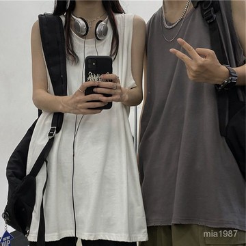 【精品男裝】夏季新款無袖背心男女寬鬆大碼學生休閒純色內搭外穿潮流情侶上衣jioyh ADDB
