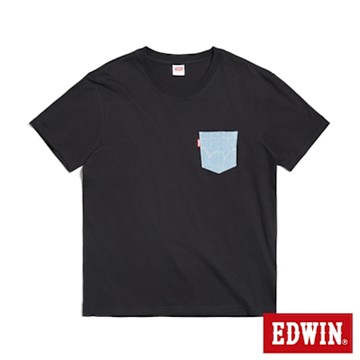 EDWIN 男裝 口袋牛仔製程短袖T恤-黑色