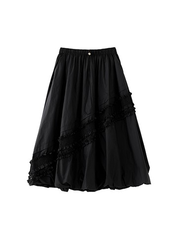 黑色亮面緞帶裙(J051LL108CA) - JUJURY COLLECTION