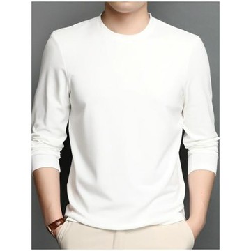 皮爾卡丹桑蠶絲男士長袖t恤春秋冬季款寬松白色衛衣加絨厚打底衫