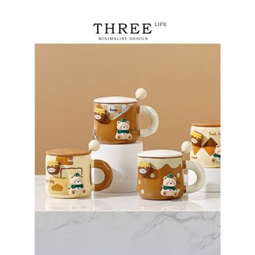 Tlife·Doll·杯具磁力小熊馬克杯帶蓋勺可愛陶瓷水情侶杯 | 玩偶
