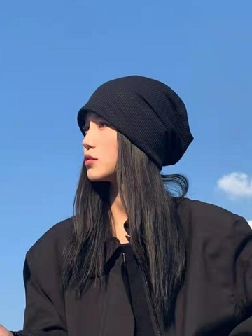 黑色堆堆帽女顯臉小網紅針織冷帽毛線帽針織帽日系薄款男月子春秋【淘夢屋】