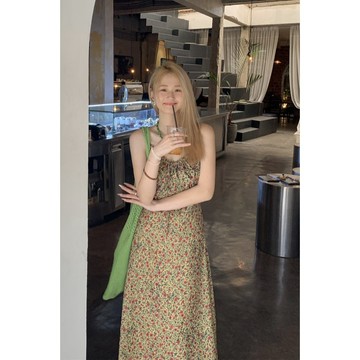 實拍 M-4XL 復古咖碎花裙 吊帶連衣裙 黑色外套 針織外套女 微胖女孩洋裝 大尺碼女裝 修身過膝長裙 慵懶度假風洋裝