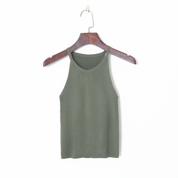 夏季女裝歐美風純色優雅圓領性感露肩無袖修身顯瘦針織背心
