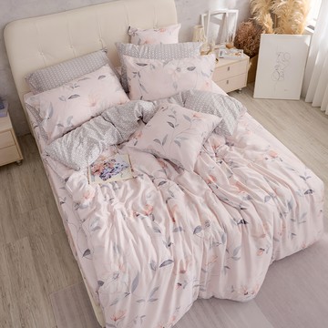 戀家小舖 60支天絲 雙人床包被套組 輕紗漫舞 花卉床寢  床包152 x 188 x 35cm 枕套45 x 75 被套182 x 212cm