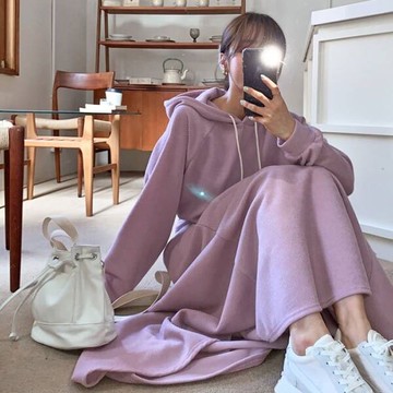 ANNAS 正韓套裝帽T長裙連帽衛衣半身裙 A字裙棉質素面顯瘦休閒運動韓國