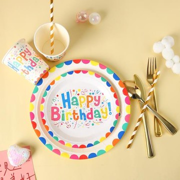 生日派對用品一次性蛋糕刀叉勺餐具盤紙杯桌布節日聚會裝飾布置