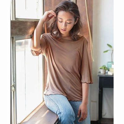 Tシャツ シアー ボートネック メロウ 半袖 5分袖 透け リラックス レディース トップス C4752 通販 Lineポイント最大get Lineショッピング