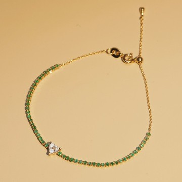 18K金鑽石心形祖母綠手鏈 18K Gold Diamond Heart Emerald Band