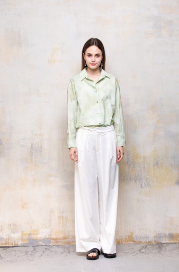 清新扎染感薄荷綠寬松長袖襯衫
