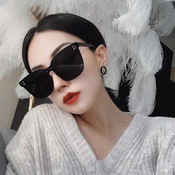 網紅潮款連體無邊框超黑色偏光墨鏡女大框圓臉街拍太陽鏡方框眼鏡
