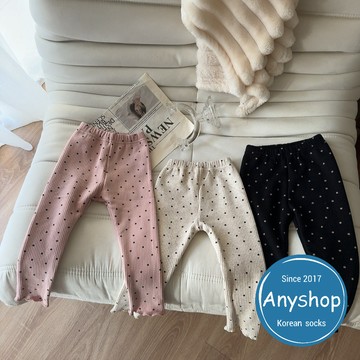 Anyshop韓國兒童服飾 兒童點點花邊微喇叭褲 內刷毛 韓國童裝 童裝 兒童保暖褲 女童褲 童褲Z9902