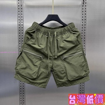 悅裳💎台灣免運💎多口袋 工裝 短褲 男士 潮牌 夏季 薄款 寬鬆 直筒 休閒 外穿 五分褲 大尺碼 素色 新款 百搭透氣