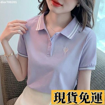 【台灣出貨】 短袖上衣 超讚 設計小衆POLO衫女短袖T恤上衣夏季新款刺繡寬鬆百搭工作服幼師園服T恤衫女2