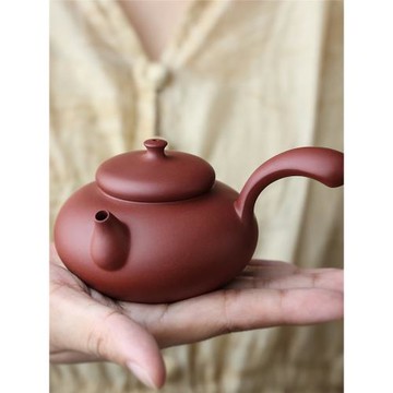 陳鈿煙斗壺手拉壺 全手工紫砂朱泥壺福容壺側把小容量潮州工夫茶