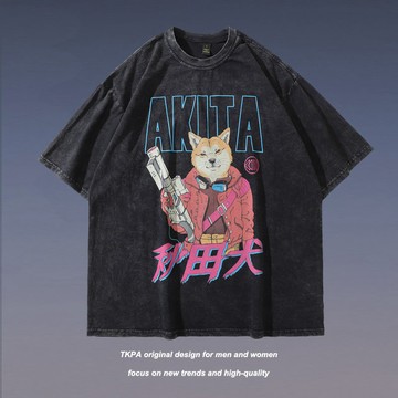 竹北 Goofing-off |原創 AKITA 秋田犬 印花 水洗 做舊 重磅 短袖T