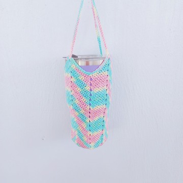 C款 冰淇淋方底密織編織杯袋 純棉 杯套 飲料袋 杯袋 水壺袋