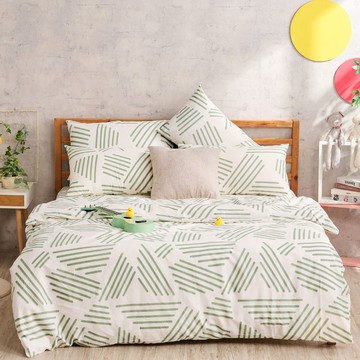 床包被套組-單人/雙人/加大/ 精梳純棉 / 綠條三角 台灣製