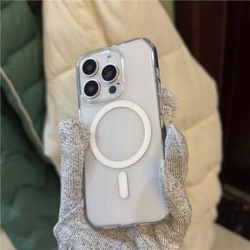 ［26號發］沉睡睡 高級感少見的無白點暗紋 軟邊硬底tpu+pc二合一磁吸透明殼一體按鍵適用于iPhone16pm高透15