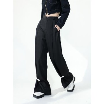 BYLU 珍珠盤扣新中式復古休閑褲女2025春季原創設計薄款高腰長褲