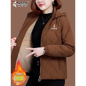 啄木鳥棉衣女加絨加厚2025年冬季新款時尚中老年女裝保暖棉服外套