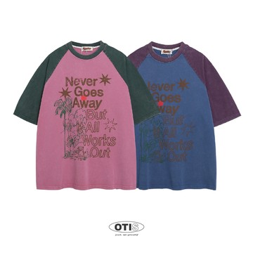 【OTIS】『現貨實拍』夏威夷中古感 插肩 撞色 短袖 男女 情侶 寬鬆 OVERSIZE 落肩 嘻哈 美式 街頭