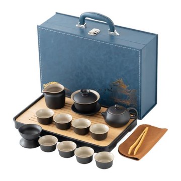 黑陶功夫茶具套裝家用辦公室茶壺茶杯蓋碗茶葉罐整套茶盤旅行茶道