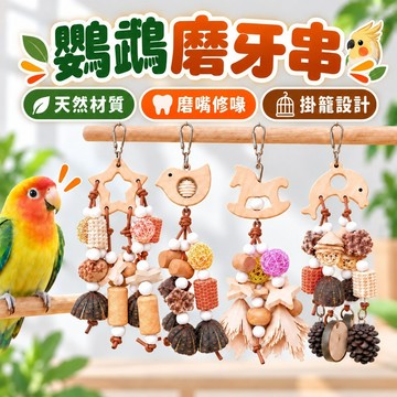 鸚鵡磨牙串 鸚鵡用品 鳥用品 鸚鵡啃咬串 鸚鵡磨嘴串 木質果實啃咬串 鳥籠吊掛玩具 鸚鵡攀爬玩具 鸚鵡鳥玩具 磨牙玩具