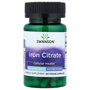 Swanson Vitamins, 檸檬酸鐵，活性形式，25 毫克，60 粒素食膠囊