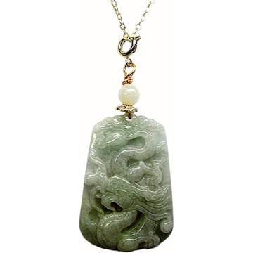 【小樂珠寶】冰油綠護主龍牌 天然A貨翡翠墜鍊玉墜子項鍊AA02