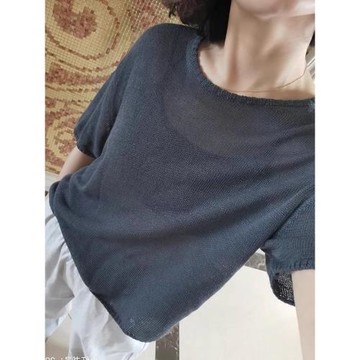 (免運)韓系寬松短袖軟糯圓領針織衫女夏季2025新款輕薄冰絲灰色減齡上衣