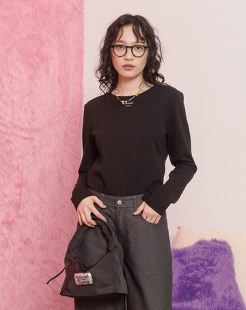 Nice Day!假兩件領合肩長袖T恤(兩色)