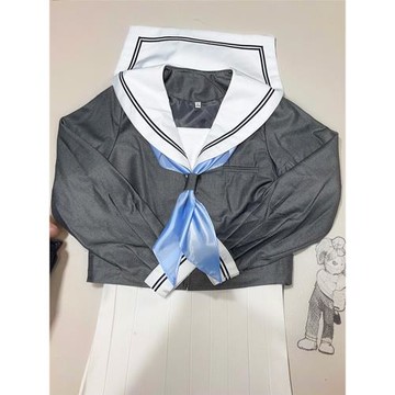 學院風休閑長袖深灰色二本線水手服 學生校服前開襟春秋jk制服COS