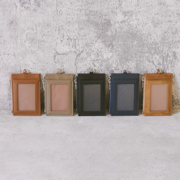 真皮直式零錢證件卡夾(含掛繩) X0090 黑/淺油皮/藍N/棕N/灰N